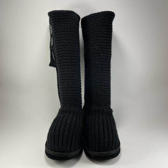 UGG Australia Black Classic Cardy Knit Tall Sweater Boots 5819 Womens Size 7 - Picture 3 of 10